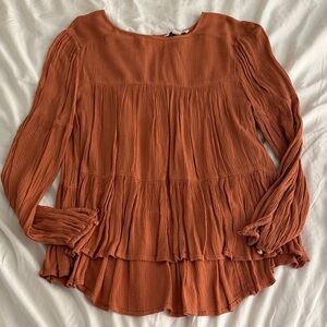 American Eagle Outfitters Rust Tiered Peasant Blouse